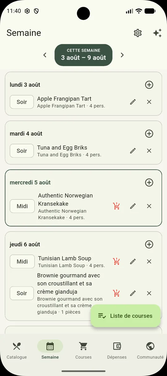 Agenda de la semaine MealLoop