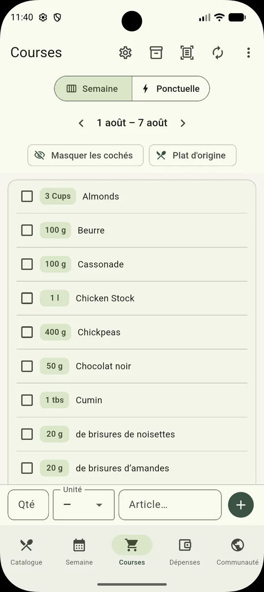Liste de courses MealLoop