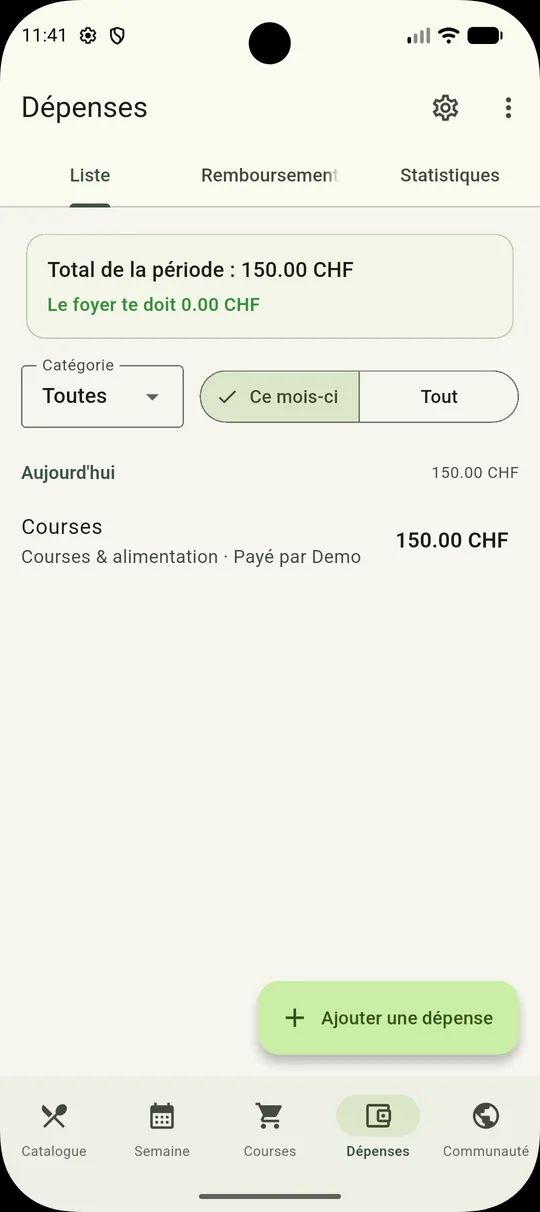 Dépenses du foyer MealLoop