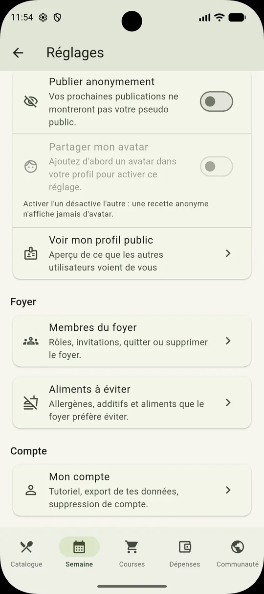 Gestion du foyer MealLoop