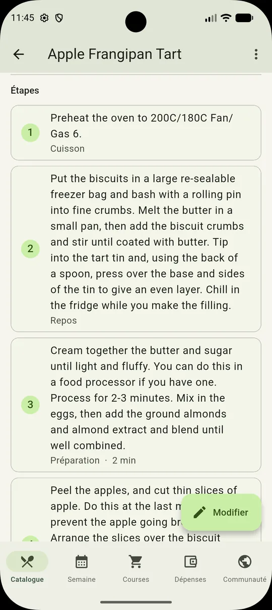 Étapes de recette MealLoop